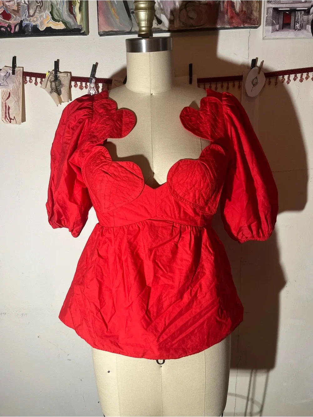 FARM Rio Heart Puff Sleeve Top
